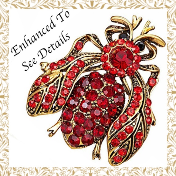 Scarlet Red Crystal Rhinestone Bee Brooch/Pin Back - Picture 1 of 6